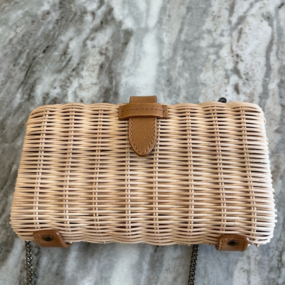 JCrew hard straw cross body clutch